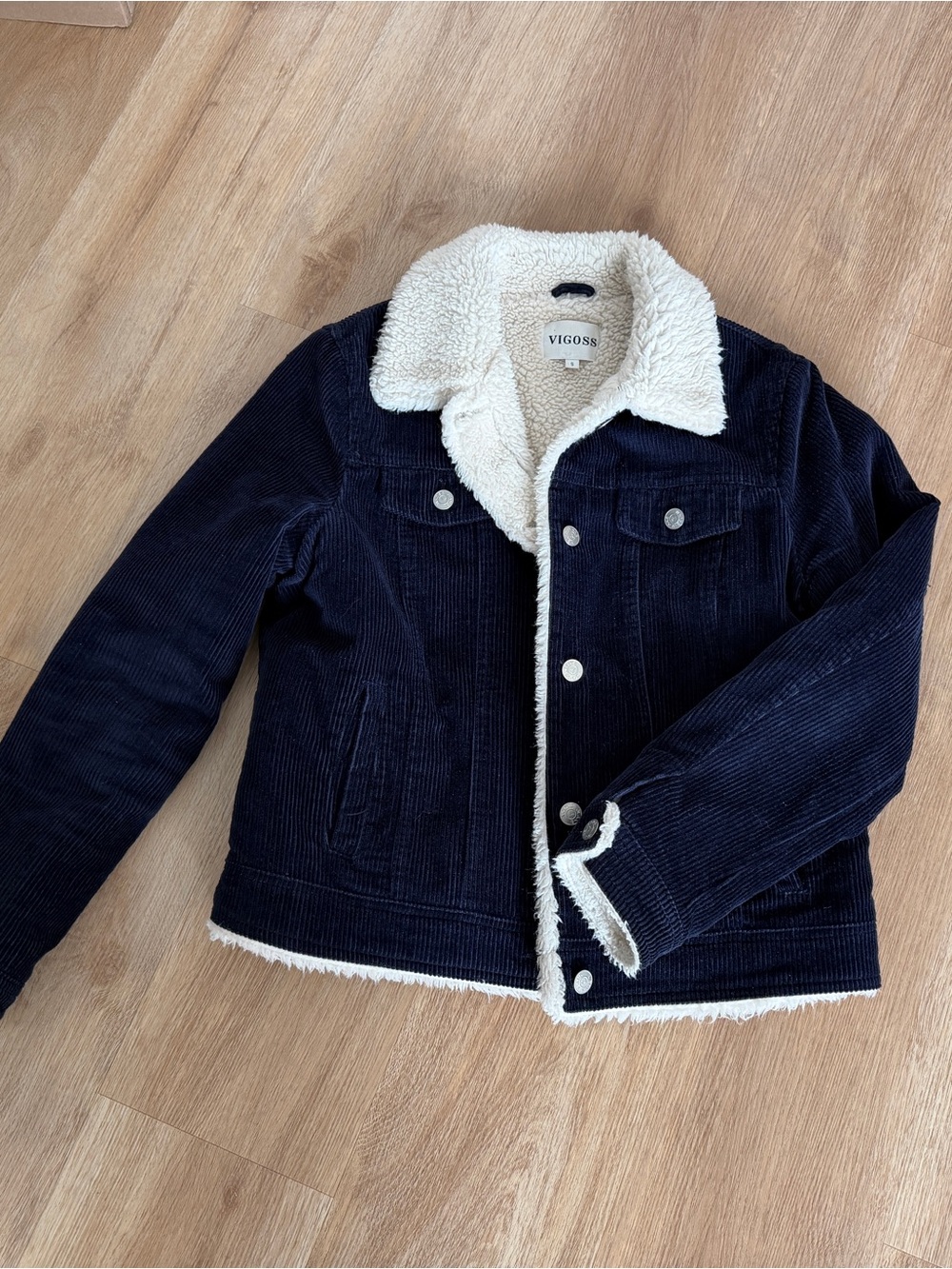 Vigoss Navy Corduroy Jacket with Cream Sherpa Collar